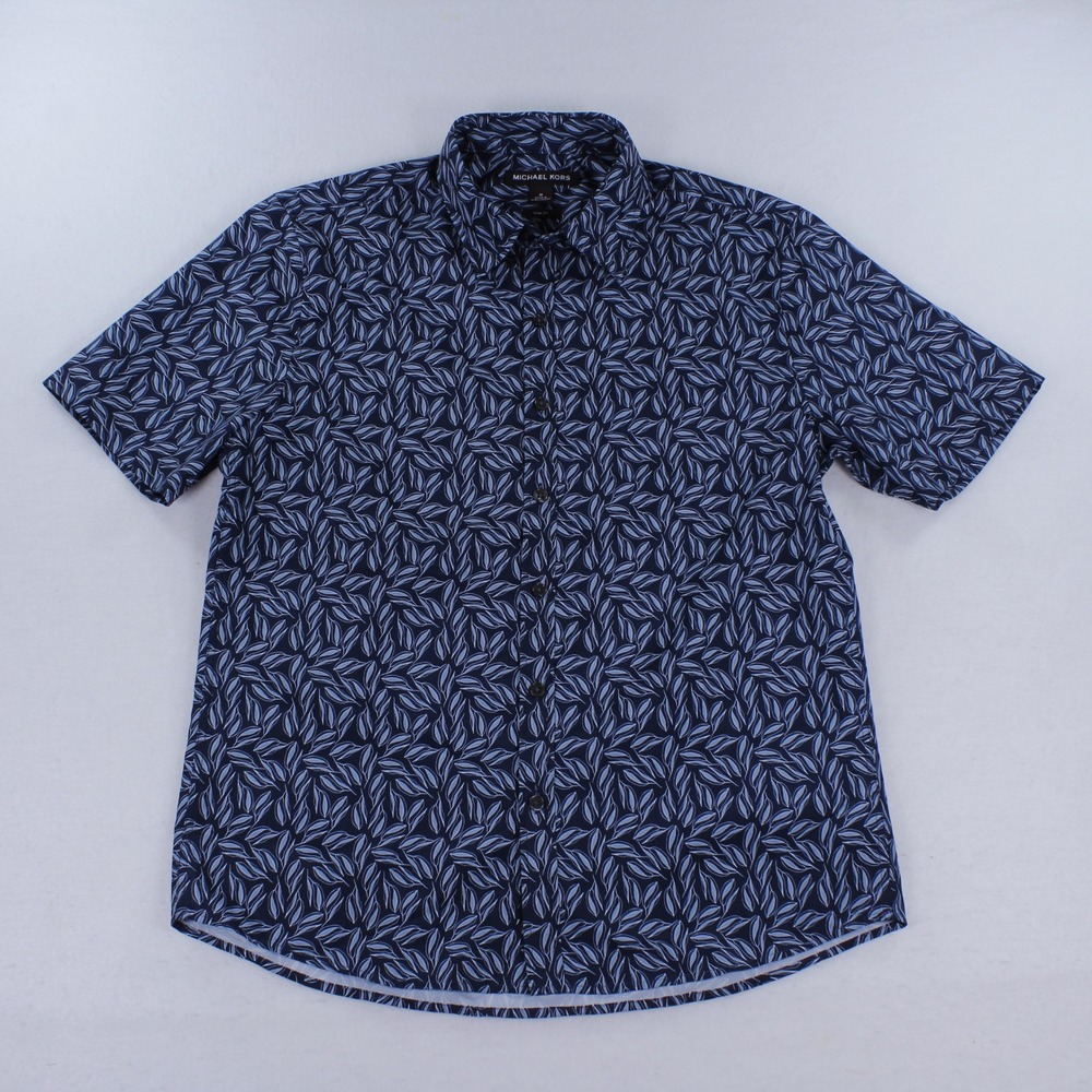 Michael Kors Men's Slim Fit Leaf Print Short Sleeve Button Down Shirt Size M
